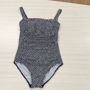 L.L. Bean Navy & White Geometric One-Piece Swimwear